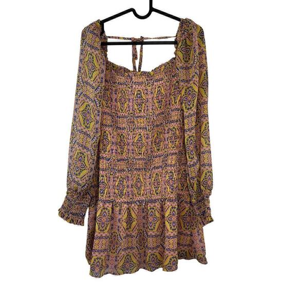 Moon River by Anthropologie Square Neck Smocked Long Sleeve Mini Dress Small - Picture 2 of 7